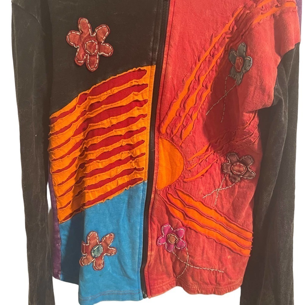 Multicolored Patchwork Embroidered Hippie Zip Up … - image 2